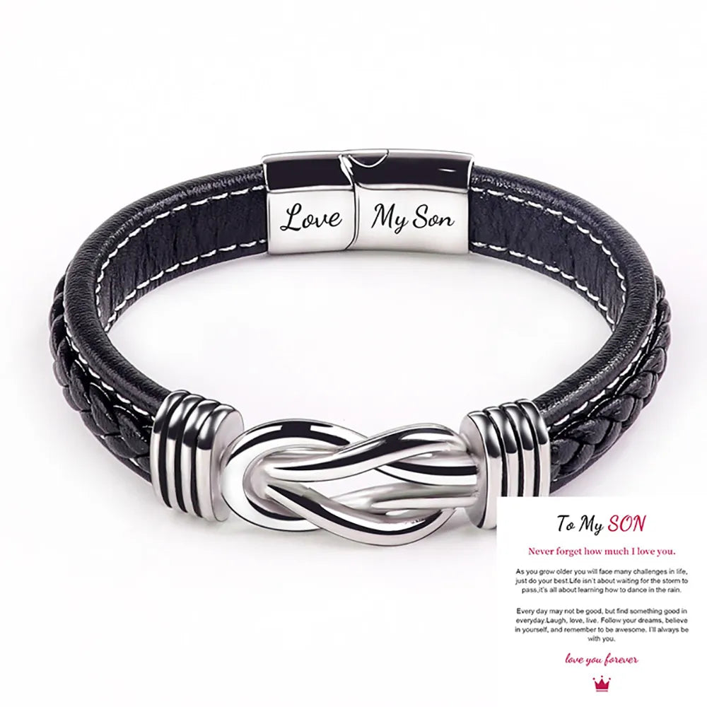 Mother and Son Forever Linked Together Braided Leather Bracelet